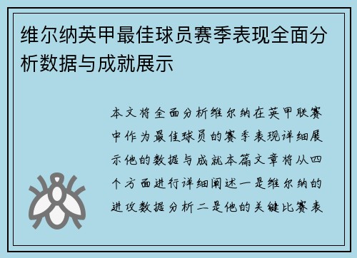 维尔纳英甲最佳球员赛季表现全面分析数据与成就展示
