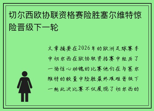 切尔西欧协联资格赛险胜塞尔维特惊险晋级下一轮